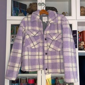 AVEC LES FILLES Purple Plaid Teddy Jacket (Size M